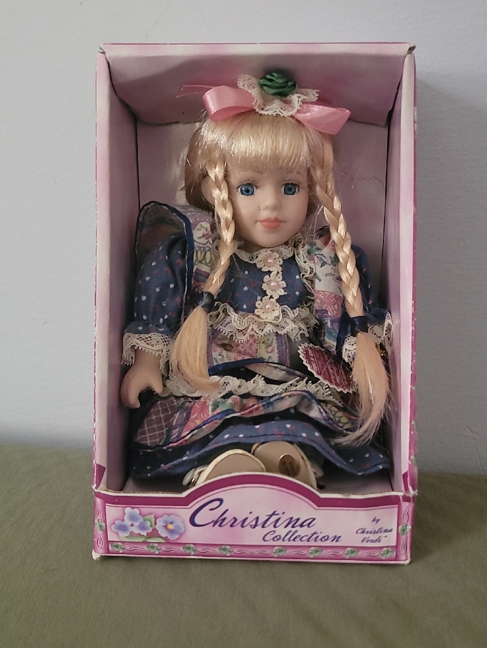 Christina Porcelain Doll in Blue Floral Dress